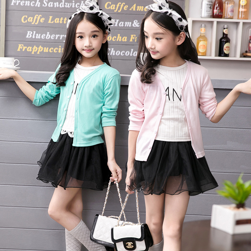 2019春秋儿童开衫纯色百搭外套韩版针织棉薄款男女童装空调衫批发