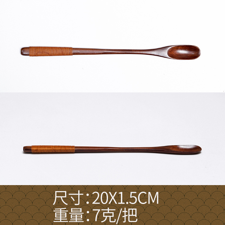 Fábrica al por mayor cuchara de madera maciza cuchara creativa cuchara de café cuchara de mezcla miel cuchara japonesa mango largo bobinado cuchara de madera