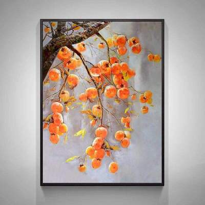工厂直供玄关装饰画柿子事事如意家居民宿装饰手绘油画新中式挂画