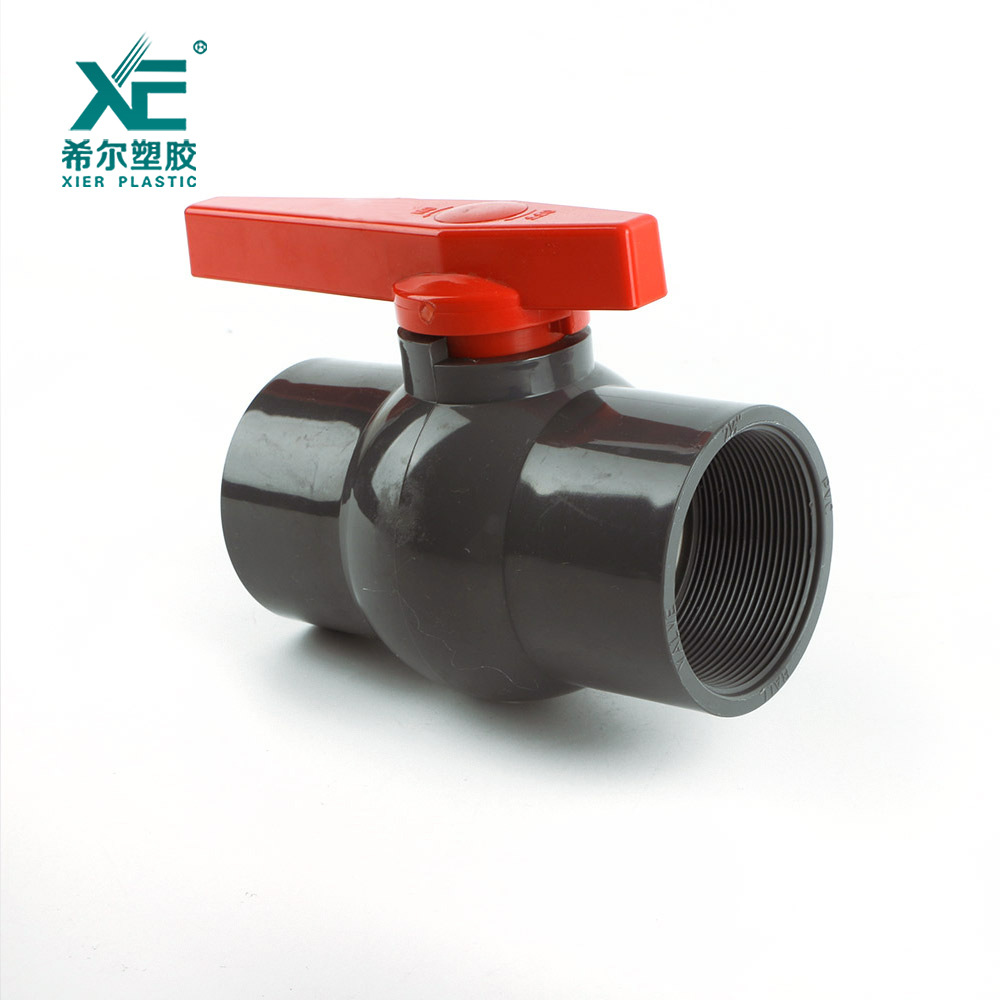 希尔厂家  PVC普通球阀   深灰色体红色长手柄