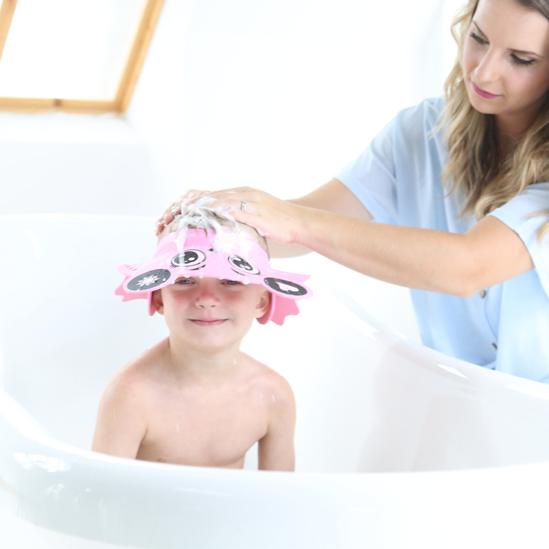 一件代发宝宝洗头帽儿童洗头洗澡神器加大带护耳可调节熊猫浴帽|ru
