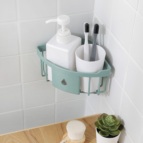 Kitchen sink bathroom bathroom storage rack wall-mounted punch-free toilet washbasin triangle plastic storage rack