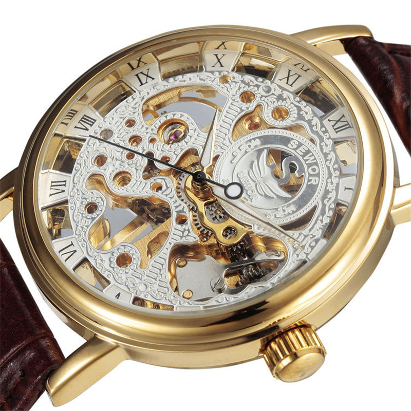 SEWOR hombres reloj mecánico automático hueco transparente inferior Correa reloj manual/automático 606