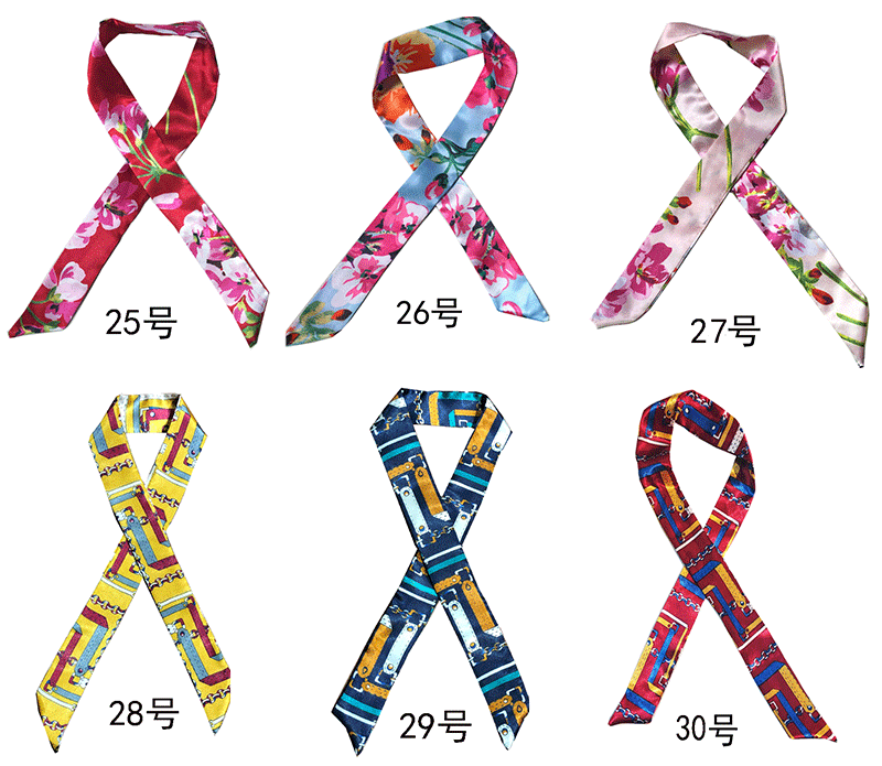 Printed and patterned twill silk scarf manufacturer wholesale accessories silk scarves handbags tied with bows silk scarves striped flowers undefined
