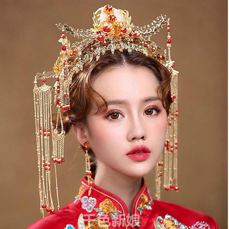 新娘秀禾头饰中式大气奢华秀禾服凤冠发饰结婚步摇流苏女2020新款
