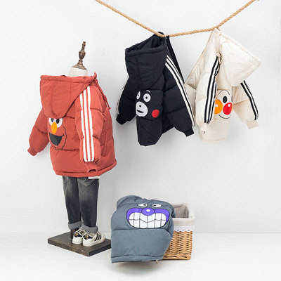 秋冬季儿童棉衣男女童卡通印花棉外套韩版中小童织带条纹羽绒棉服|ru