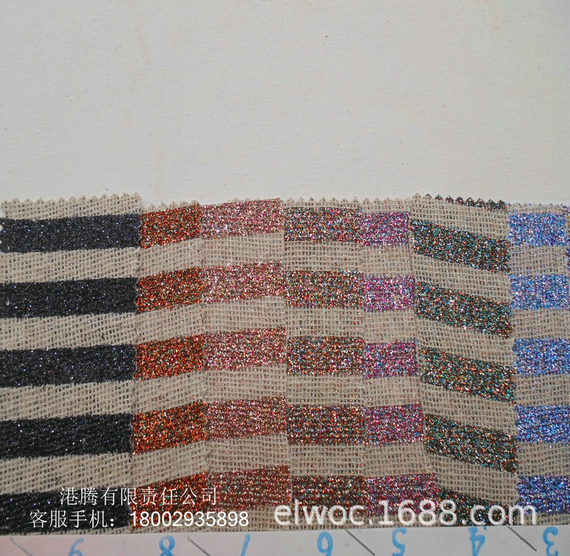 麻布条纹 葱粉水晶反光布料 1厘米宽格丽特斑马线 棉麻金粉条195
