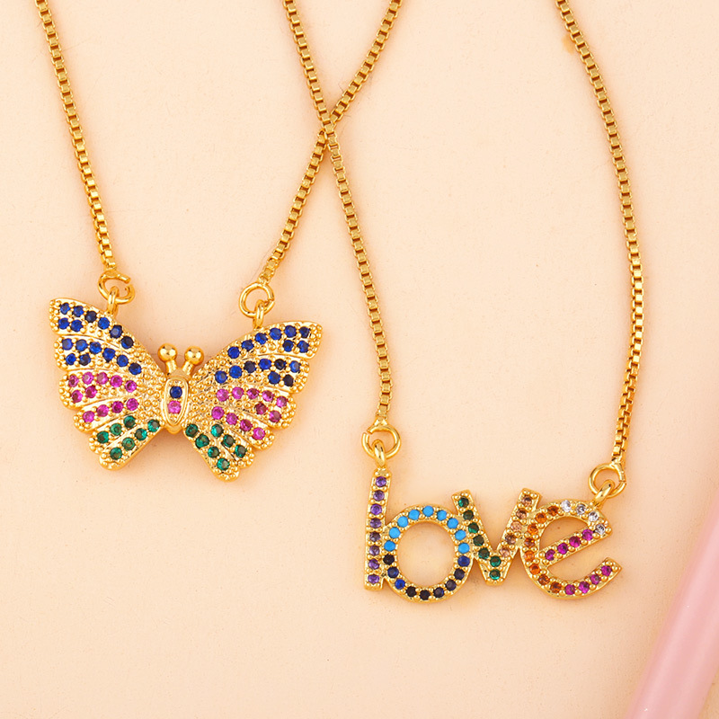 New Love Letter Necklace Butterfly Set Color Diamond Pendant Clavicle Chain display picture 6