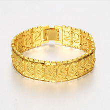 纯黄铜打造镀金首饰男士 越南沙金 手表链 仿黄金龙纹饰品