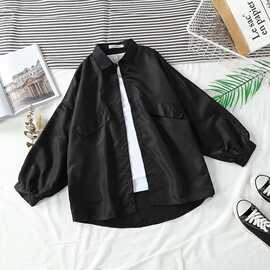 秋装2019新款宽松衬衫  复古港风设计百搭长袖上衣
