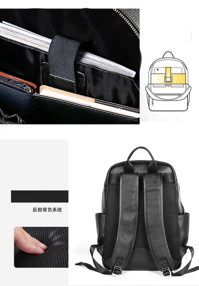 Ba lô nam da bò thật 15.6 inch chống nước, túi đeo vai du lịch đựng laptop 43×30×18 cm — Màu đen chi tiết 9