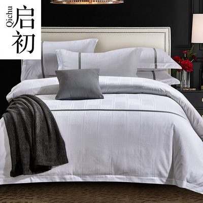民宿主题酒店宾馆布草四件套 60支纯棉贡缎白色床单套件床上用品