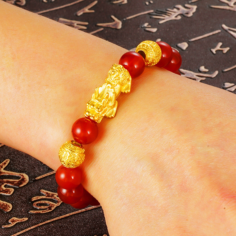 Popular Vietnam terciopelo arena oro en línea transmisión en vivo Buda cuentas pareja pulsera ágata imitación obsidiana pulsera al por mayor