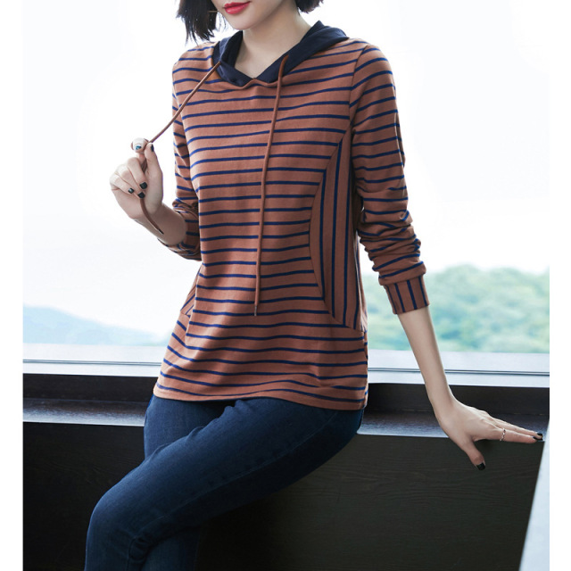 New T-shirt striped lady’s jacket with long sleeves