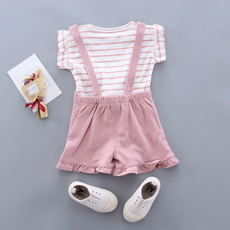 Summer set, suspenders, children's cotton summer clothing, Korean style, with short sleeve