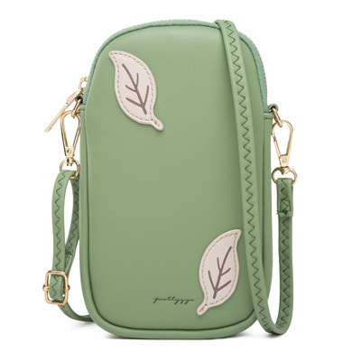 厂家直销2020热卖新款女手机包韩版PU创意叶子拉链竖款迷你单肩包