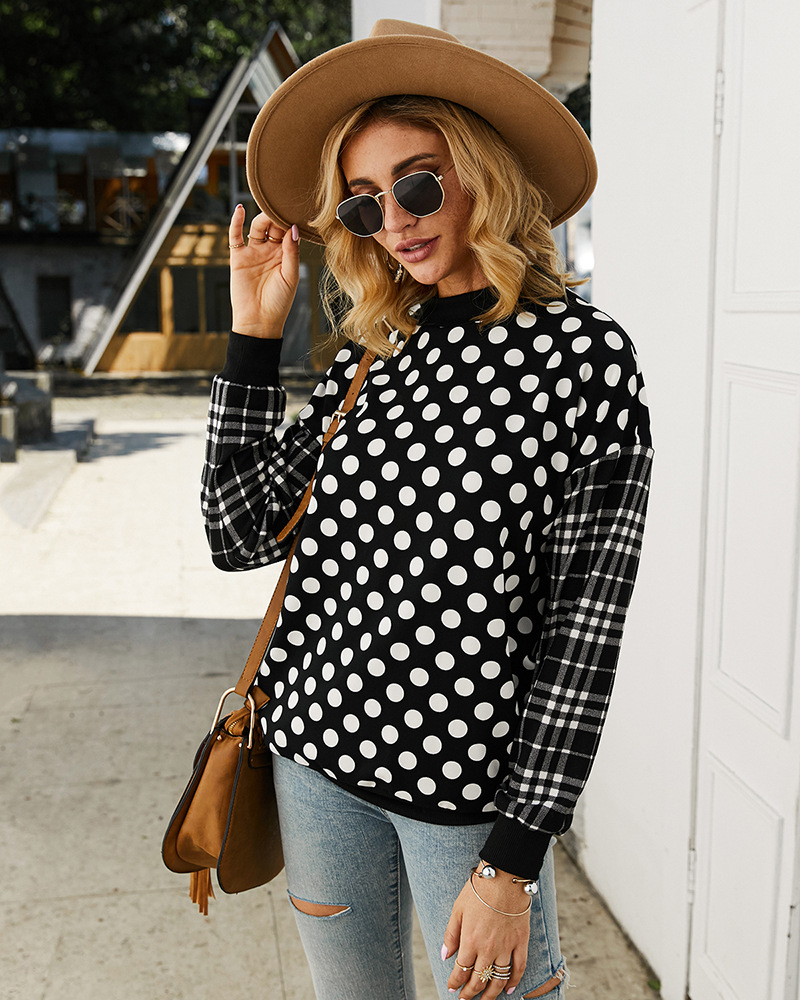 autumn and winter polka dot long-sleeved T-shirt  NSKA8516