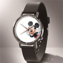 热销简约黑色米老鼠图案儿童手表 休闲学生硅胶表带腕表现货直销