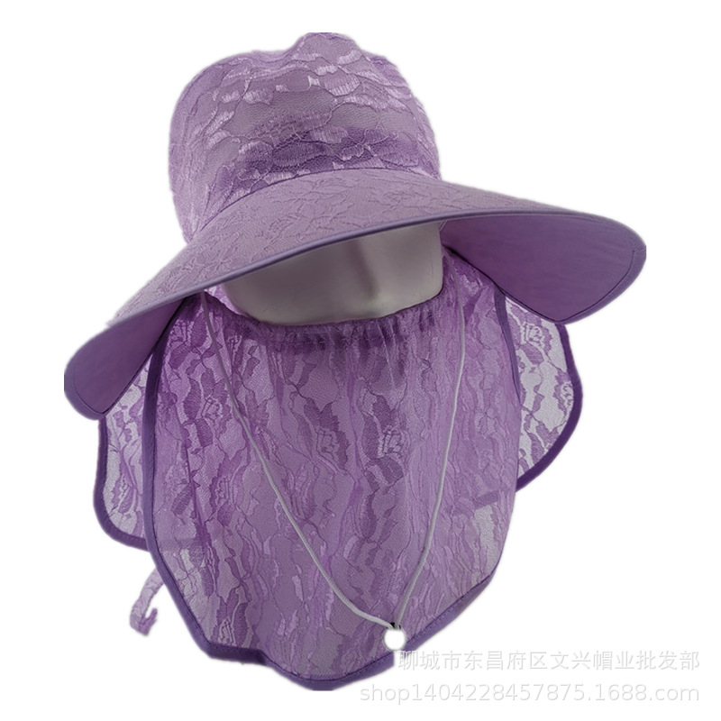 采茶帽春夏季女士防晒防紫外线遮阳户外骑行护脸口罩蕾丝披肩帽|ms