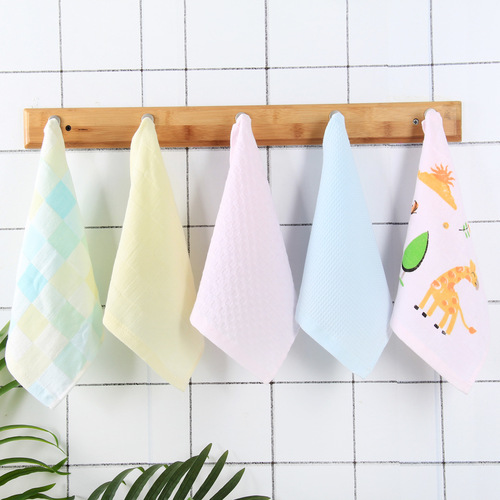 Pure cotton square towel, colorful gauze small towel, infant and child gauze saliva towel, kindergarten handkerchief towel wholesale