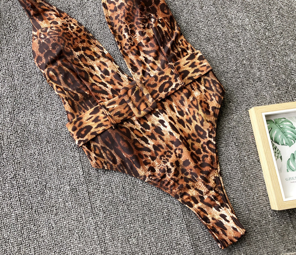 Leopard Print Belt Buckle One-Piece Swimsuit NSDA72668