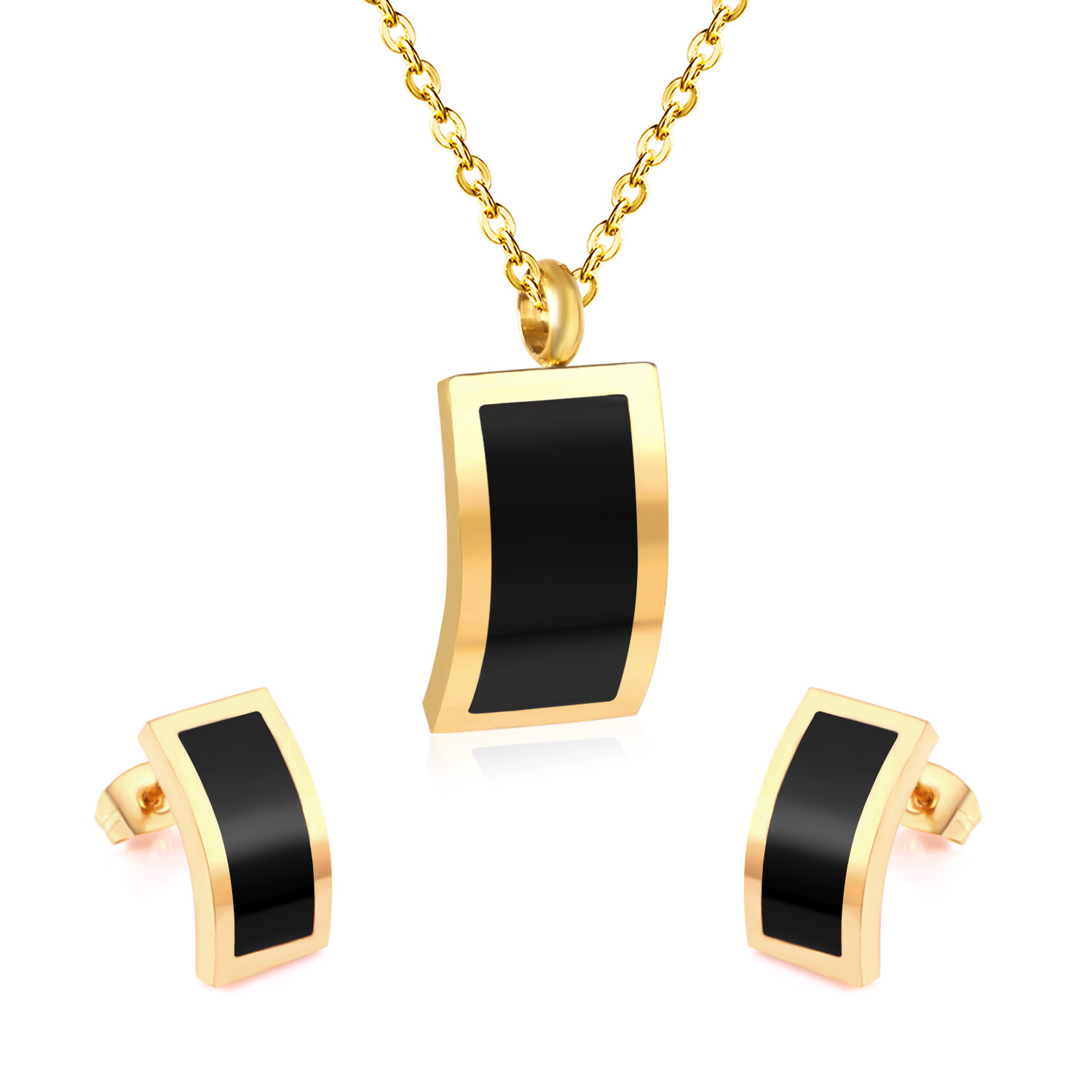 Fashion Geometric Stainless Steel Plating Earrings Necklace 1 Set
