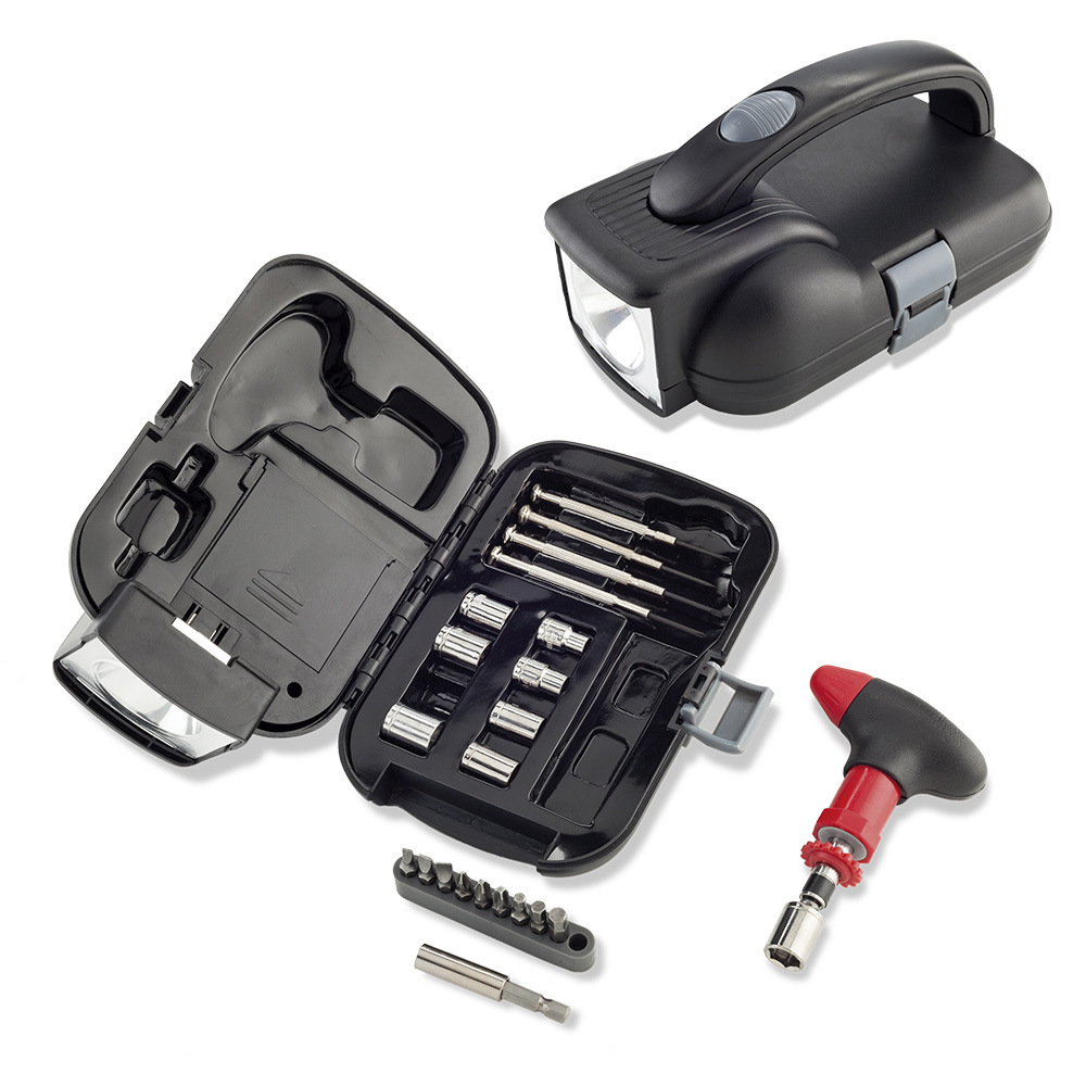 跨境带手电筒组合螺丝刀套筒礼品多功能小工具箱家用五金工具套装
