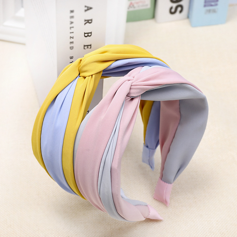 Temperament Lady Headband Wide-brimmed Hair Color Matching Fabric Cross Knotted Headband display picture 9