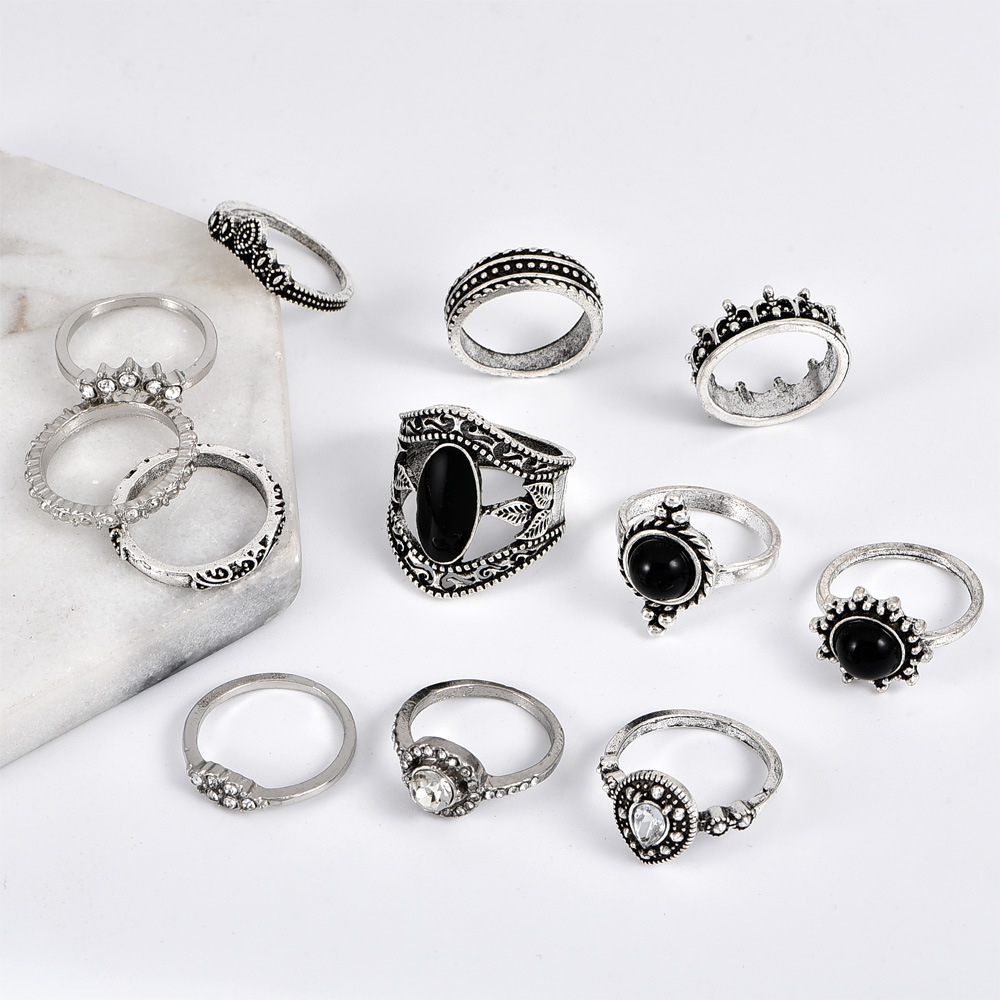 Bohemian Full Diamond Silver Ring Set display picture 7