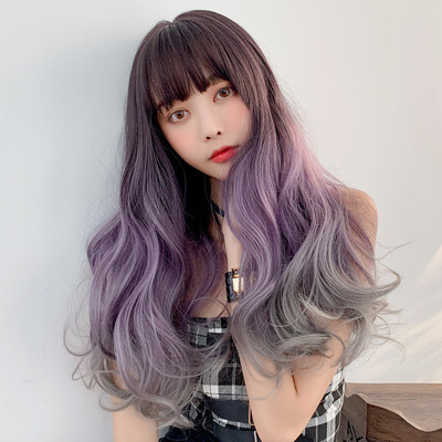 Wavy Hair Wigs Explosive wig female big wave gradual change long curly hair synthetic wigs Qi bangs wig real head cover