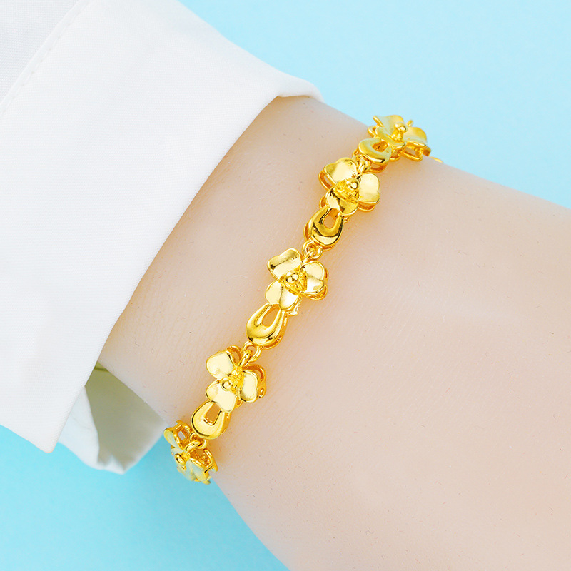 Venta al por mayor Europea oro latón flor pulsera mujer Vietnam chapado en oro 24K oro imitación real oro flor pulsera de las mujeres