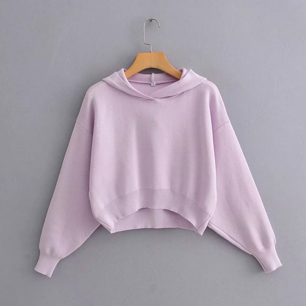 candy color loose long-sleeved knitted hoodie NSHS23425