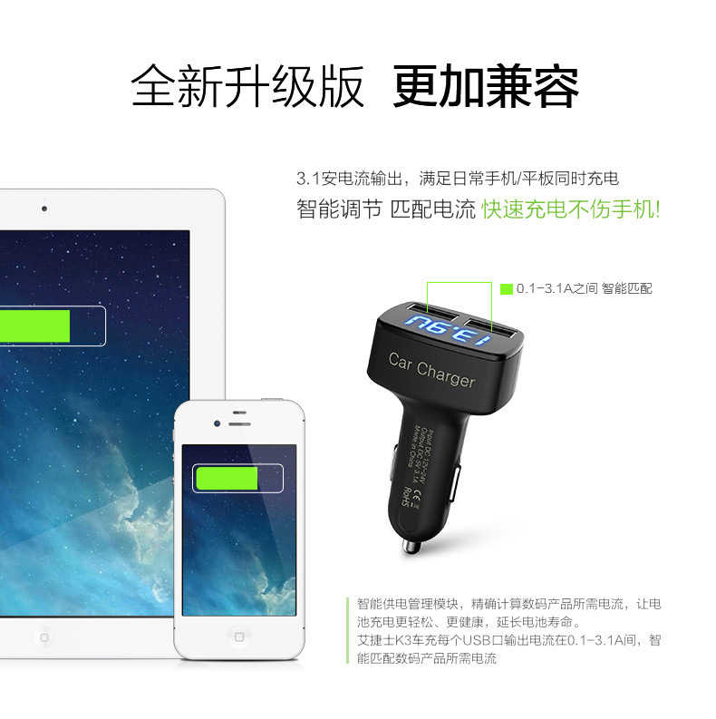العبوات، تبين درجة حرارة ملء مركبة مزدوجة USB في وحدة شحن مزدوجة detail image 2