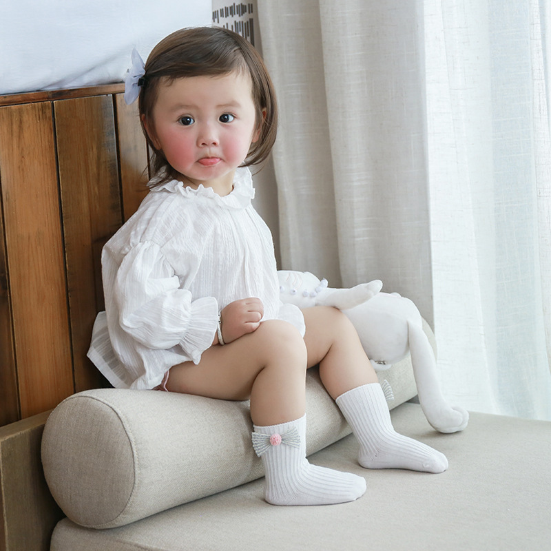 19 primavera y verano nuevo bebé calcetines arco encaje bebé calcetines aguja DOBLE BOCA suelta color sólido recién nacido NIÑOS Calcetines