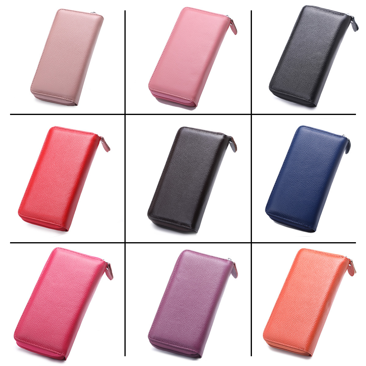 165g Weight Polyester Lining Material Zipper Closure Type Business, Travel Occasion Leather Material Solid Color Pattern Unisex Gender Fashion Style Square Shape Coffee, Pink, Purple, Red, Blue, Black Color Anti-rfid Creative Men's And Women's Leather Long Wallets Multi-function Zipper Wallet 1