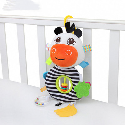 外贸新款多功能斑马牛算盘毛绒公仔挂件  高品质婴儿牙胶响圈玩具