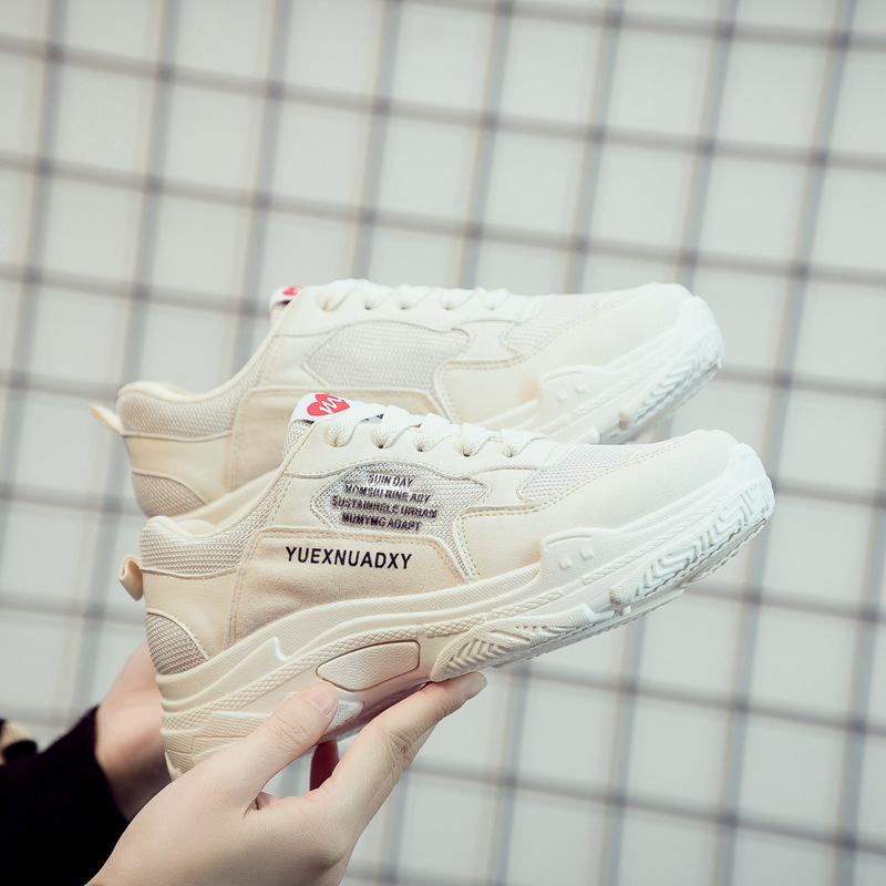 2019 Spring new pattern Korean Edition student ins gym shoes Running shoes Leather White shoes The thickness of the bottom Women's Shoes