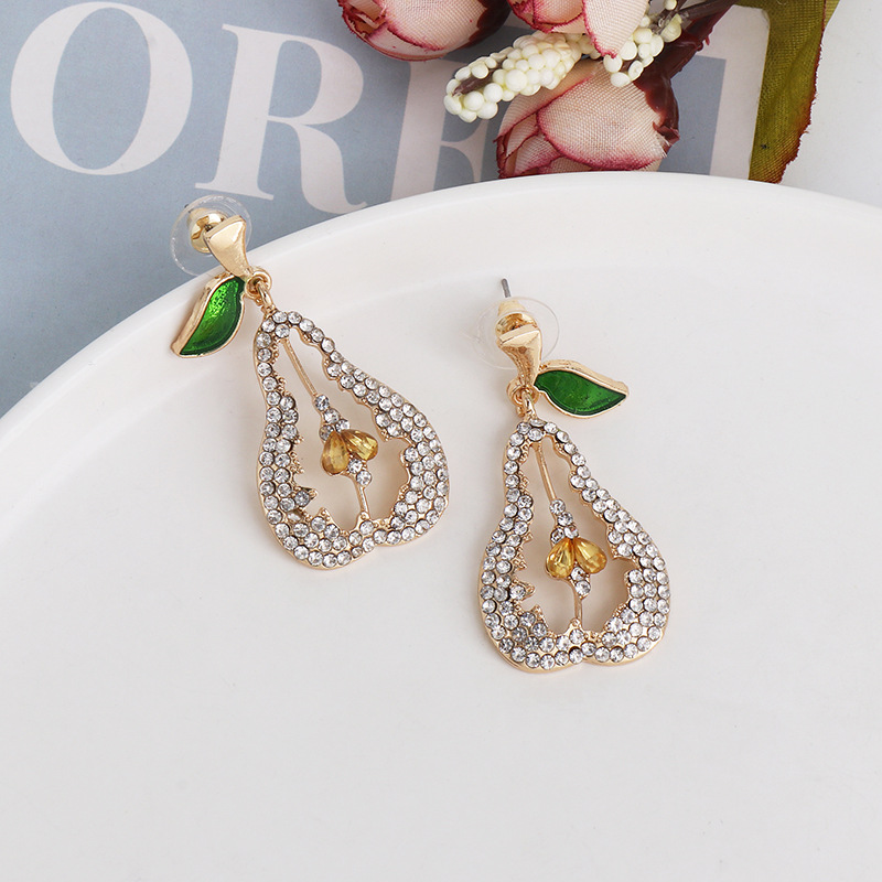 New Fashion Personality Earrings Temperament Full Diamond Fruit Pear Earrings display picture 3