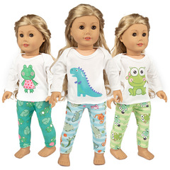 Cross-border bestseller 45CM doll clothes and figurines cartoon dinosaur T-shirt set 18-inch American girl doll clothes
