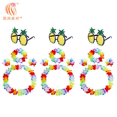 厂家直销夏威夷经典花环四件套菠萝眼镜组合套装亚马逊热卖新款|ru