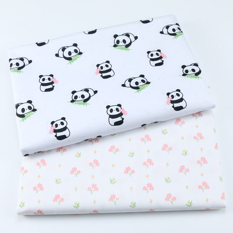 卡通熊猫小碎花印花布料批发 幼儿园宝宝床品 新生儿包被全棉布料