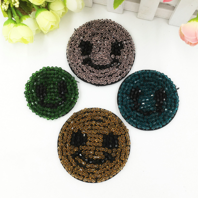 现货手工串珠水晶笑脸四件表情布贴服装鞋帽装饰DIY辅料配件