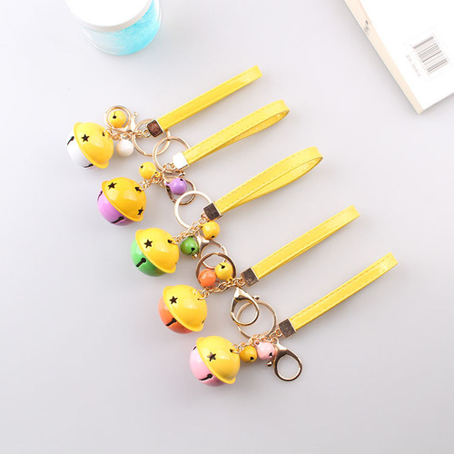 Creative two-color bell keychain small gift DIY accessories key chain PU leather rope car bag pendant wholesale