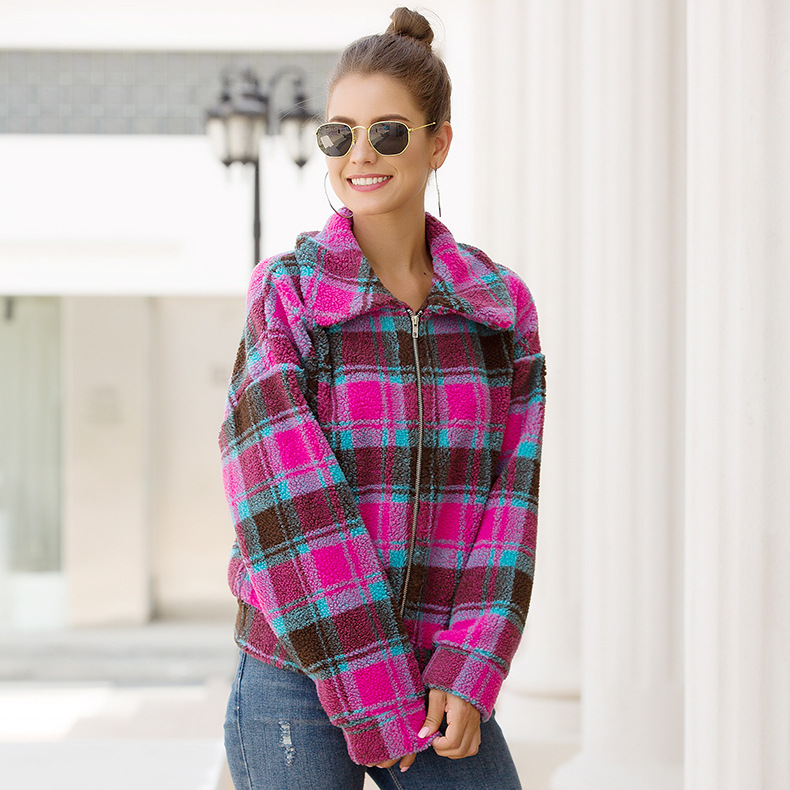 women s hot spring new plaid wool short coat NSKX6071