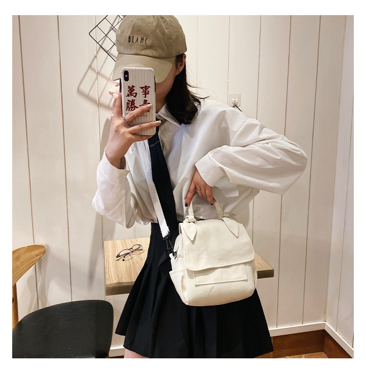 Korean New Fashion Simple And Versatile Solid Color Girl Canvas Shoulder Bag Student Bag display picture 4