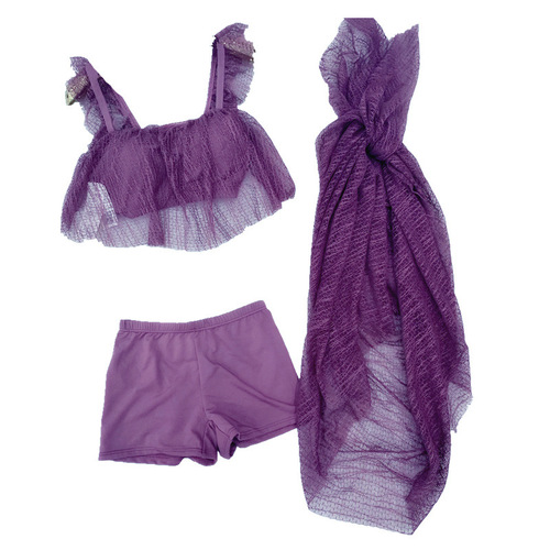 Sexy bikini swimsuit solid color split bikini three-piece suit with Juyue Dong silk veil women's swimsuit
