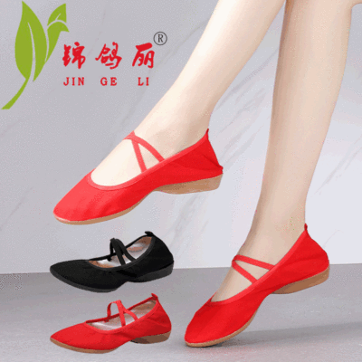 錦鴿麗新款廣場舞蹈鞋帆布軟底平跟跳舞鞋女士低幫透氣媽媽鞋批發