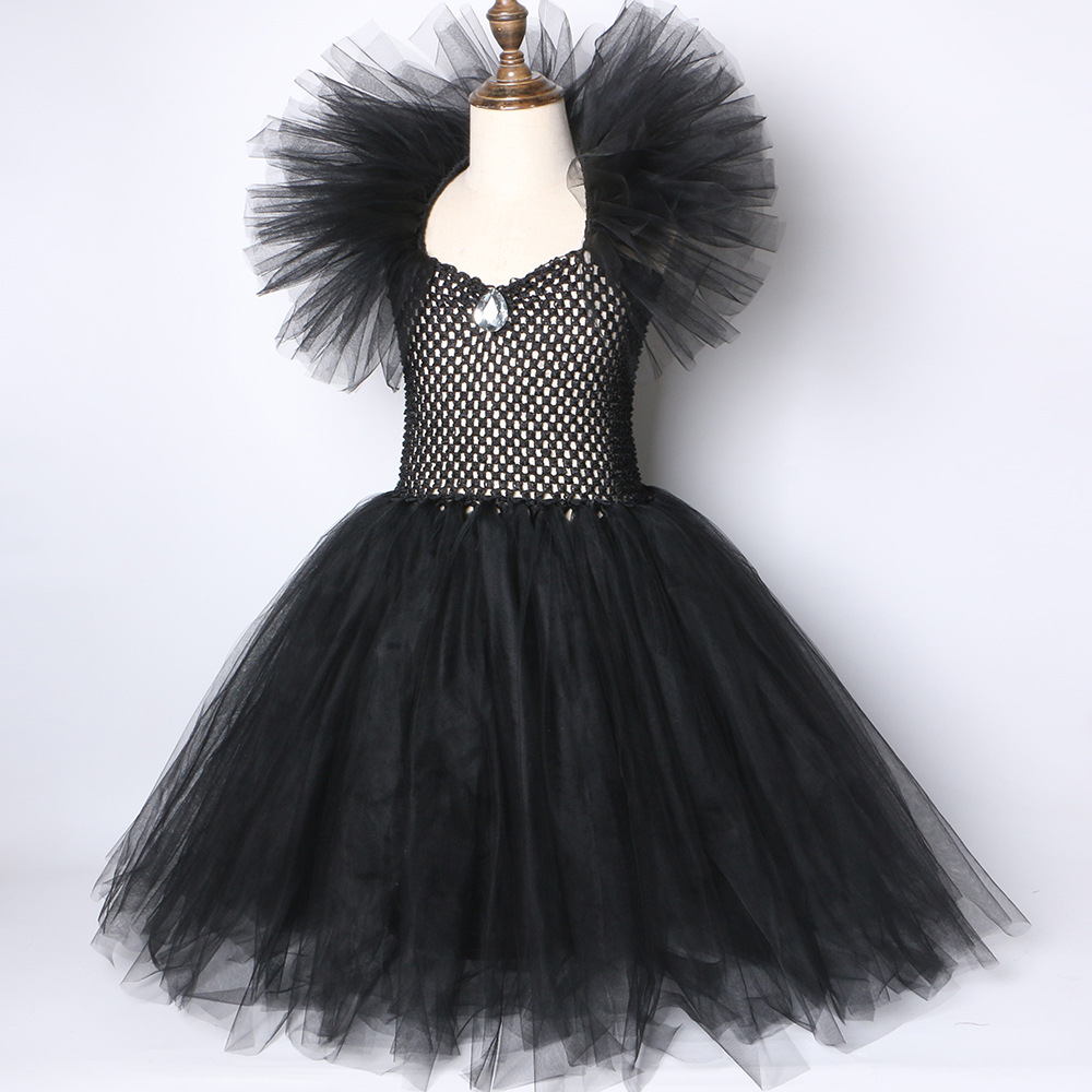 Ropa para niñas, vestido de bruja, traje de fiesta de Halloween para niños, disfraz de Maléfica, vestido femenino, falda de malla_voghion.com