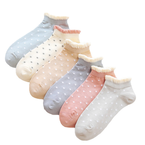  Spring and Summer New Socks Japanese Women's Boat Socks Cotton Low Cut Dots Breathable Thin Cotton Short Women's Socks Wholesale