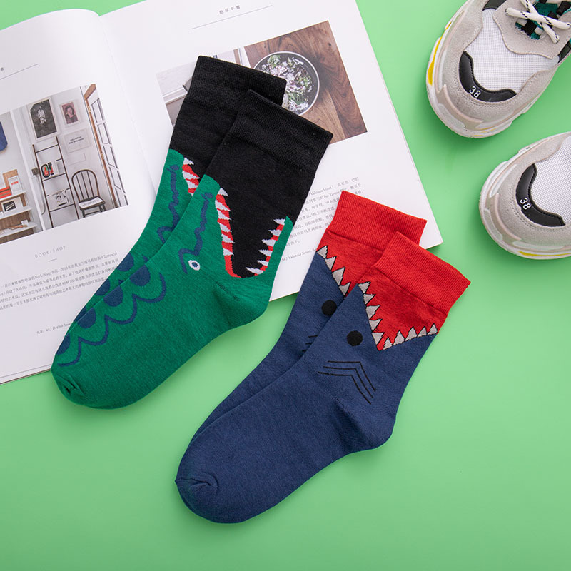 韓國INS潮牌鲨魚鳄魚棉男長女中筒嘻哈日韓歐美情侶街頭滑板襪子